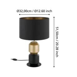Candeeiro de mesa com base em aço e abajur preto LAURIGNANO EGLO 390188