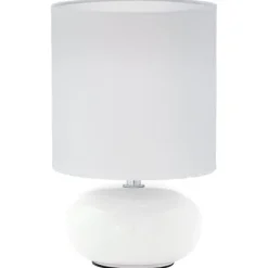 Candeeiro de Mesa com Base em Cerâmica e Abajur em Tecido Branco TRONDIO EGLO 93046