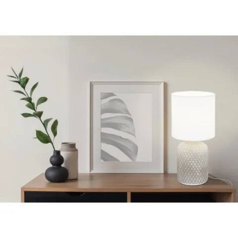Candeeiro de Mesa com Base em Cerâmica Cinzenta e Abajur Branco BELLARIVA EGLO 97774