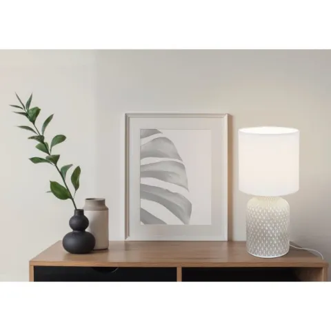 Candeeiro de Mesa com Base em Cerâmica Cinzenta e Abajur Branco BELLARIVA EGLO 97774