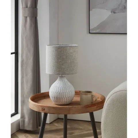 Candeeiro de Mesa com Base em Cerâmica e Abajur de Tecido Castanho Pálido BELLARIVA 3 EGLO 99332