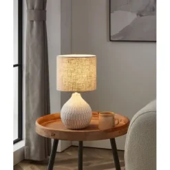 Candeeiro de Mesa com Base em Cerâmica e Abajur de Tecido Castanho Pálido BELLARIVA 3 EGLO 99332