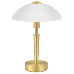 Candeeiro de Mesa com Base em Latão Mate e Vidro Branco Acetinado SOLO 1 EGLO 87254