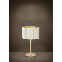 Candeeiro de Mesa com Base em Latão Escovado e Abajur em Veludo Branco TAMARESCO EGLO 39766