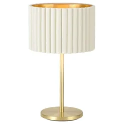 Candeeiro de Mesa com Base em Latão Escovado e Abajur em Veludo Branco TAMARESCO EGLO 39766