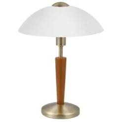 Candeeiro de Mesa com Base em Metal Níquel e Abajur em Vidro Branco SOLO 1 EGLO 87256