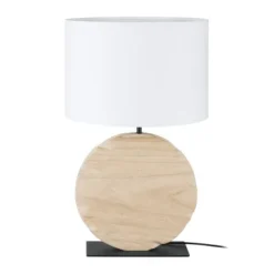 Candeeiro de Mesa com Base em Madeira e Abajur Têxtil CONTESSORE EGLO 39916