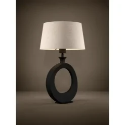 Candeeiro de Mesa com Base em Metal Preto e Abajur de Linho DIEZMA EGLO 390423