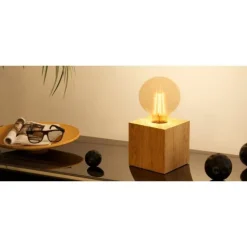 Candeeiro de Mesa com Base em Madeira e Lâmpada Exposta PRESTWICK 2 EGLO 43733