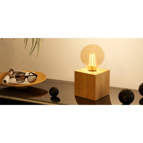 Candeeiro de Mesa com Base em Madeira e Lâmpada Exposta PRESTWICK 2 EGLO 43733