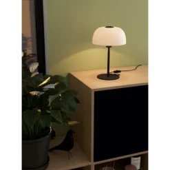 Candeeiro de mesa com base em metal preto e abajur em vidro branco SOLO 2 EGLO 900142