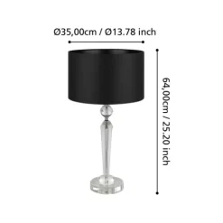 Candeeiro de mesa com base em vidro cristal e abajur preto PASIANO 1 EGLO 390158