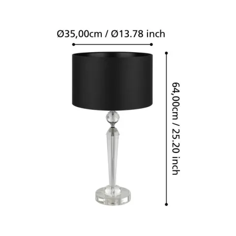 Candeeiro de mesa com base em vidro cristal e abajur preto PASIANO 1 EGLO 390158