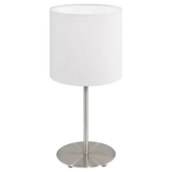 Candeeiro de mesa com base metálica níquel mate e abajur branco PASTERI EGLO 95725