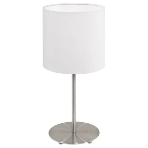 Candeeiro de mesa com base metálica níquel mate e abajur branco PASTERI EGLO 95725