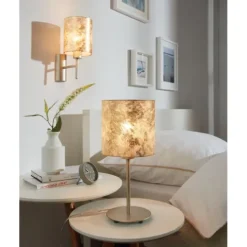 Candeeiro de Mesa com Base Metálica Champanhe e Abajur em Tecido VISERBELLA EGLO 97646