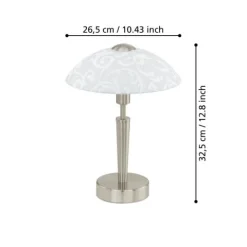 Candeeiro de Mesa com Base Níquel Mate e Abajur de Vidro Branco SOLO EGLO 91238