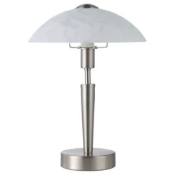 Candeeiro de Mesa com Base Níquel Mate e Abajur de Vidro Branco SOLO EGLO 91238