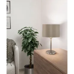 Candeeiro de Mesa com Base Níquel Mate e Abajur Taupe MASERLO EGLO 31629