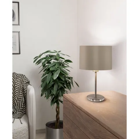 Candeeiro de Mesa com Base Níquel Mate e Abajur Taupe MASERLO EGLO 31629