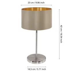 Candeeiro de Mesa com Base Níquel Mate e Abajur Taupe MASERLO EGLO 31629