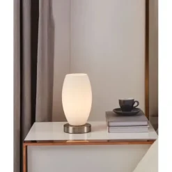 Candeeiro de Mesa com Base Níquel Fosco e Abajur Branco BATISTA 3 EGLO 97589