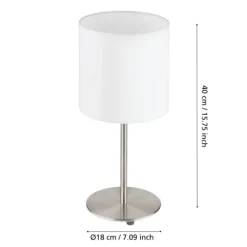 Candeeiro de Mesa com Base Níquel Mate e Abajur Têxtil Branco PASTERI EGLO 31594
