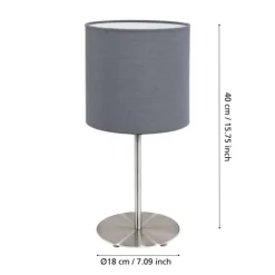 Candeeiro de Mesa com Base Níquel Mate e Abajur Cinza PASTERI EGLO 31596
