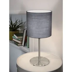 Candeeiro de Mesa com Base Níquel Mate e Abajur Cinza PASTERI EGLO 31596