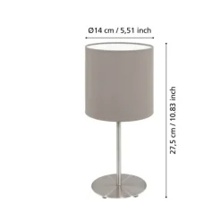 Candeeiro de Mesa com Base Níquel Mate e Abajur Cinzento PASTERI EGLO 95726