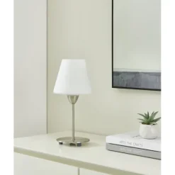 Candeeiro de Mesa com Base Níquel Mate e Abajur em Vidro Opalino DAMASCO 1 EGLO 95785