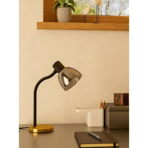 Candeeiro de mesa com base preta e latão escovado MACERE EGLO 901062