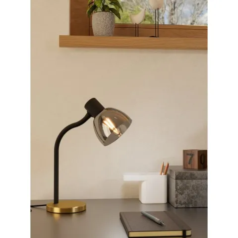 Candeeiro de mesa com base preta e latão escovado MACERE EGLO 901062