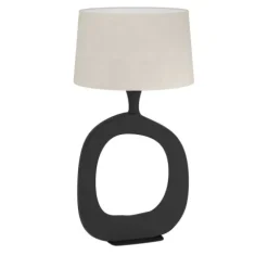Candeeiro de Mesa com Base Redonda em Metal Preto e Abat-jour em Linho DIEZMA EGLO 390424