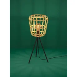 Candeeiro de Mesa com Base Tripé e Abajur de Bambu MONTEZUELO EGLO 390154