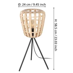 Candeeiro de Mesa com Base Tripé e Abajur de Bambu MONTEZUELO EGLO 390154