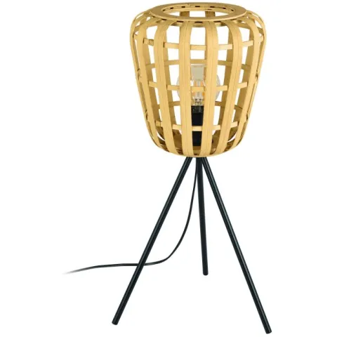 Candeeiro de Mesa com Base Tripé e Abajur de Bambu MONTEZUELO EGLO 390154
