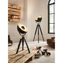 Candeeiro de Mesa com Base Tripé em Madeira e Latão Escovado COVALEDA EGLO 49617