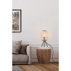 Candeeiro de Mesa com Base Tripé e Abajur de Bambu Natural BORDESLEY EGLO 43218