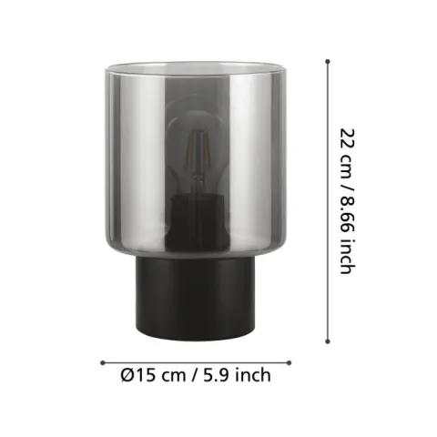 Candeeiro de Mesa com Cilindro de Vidro Preto Fumado GOROSIBA EGLO 33984