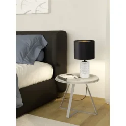 Candeeiro de Mesa com Cilindro de Vidro e Abajur Preto SAPUARA EGLO 39979