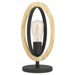 Candeeiro de Mesa com Elemento Oval em Madeira e Metal Preto BASILDON EGLO 43464