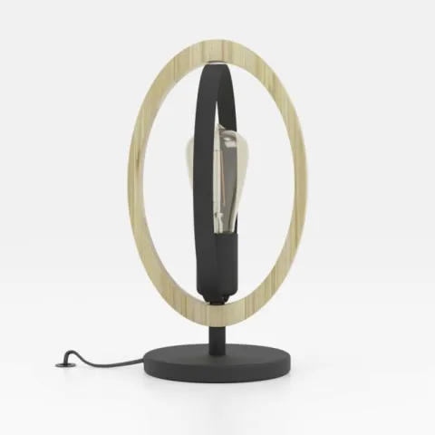 Candeeiro de Mesa com Elemento Oval em Madeira e Metal Preto BASILDON EGLO 43464