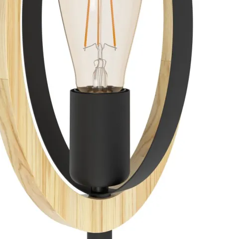 Candeeiro de Mesa com Elemento Oval em Madeira e Metal Preto BASILDON EGLO 43464
