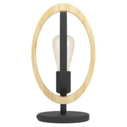 Candeeiro de Mesa com Elemento Oval em Madeira e Metal Preto BASILDON EGLO 43464