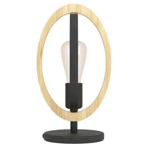 Candeeiro de Mesa com Elemento Oval em Madeira e Metal Preto BASILDON EGLO 43464