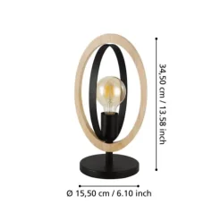 Candeeiro de Mesa com Elemento Oval em Madeira e Metal Preto BASILDON EGLO 43464