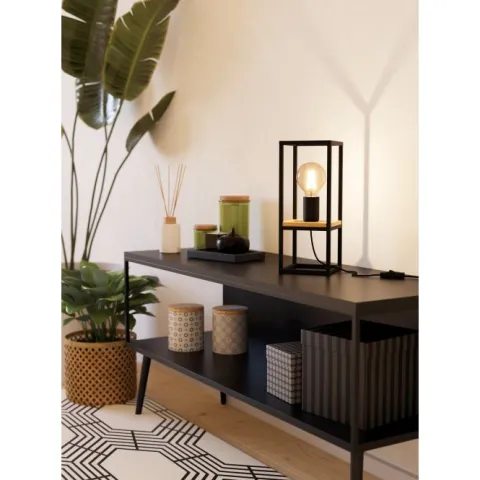 Candeeiro de Mesa com Estrutura em Metal Preto e Madeira LIBERTAD EGLO 99797