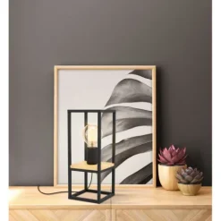 Candeeiro de Mesa com Estrutura em Metal Preto e Madeira LIBERTAD EGLO 99797