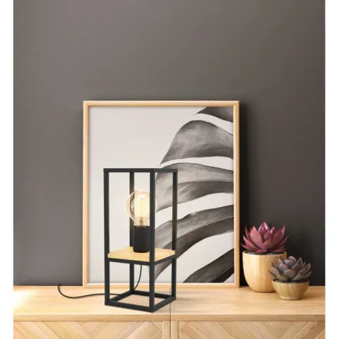 Candeeiro de Mesa com Estrutura em Metal Preto e Madeira LIBERTAD EGLO 99797